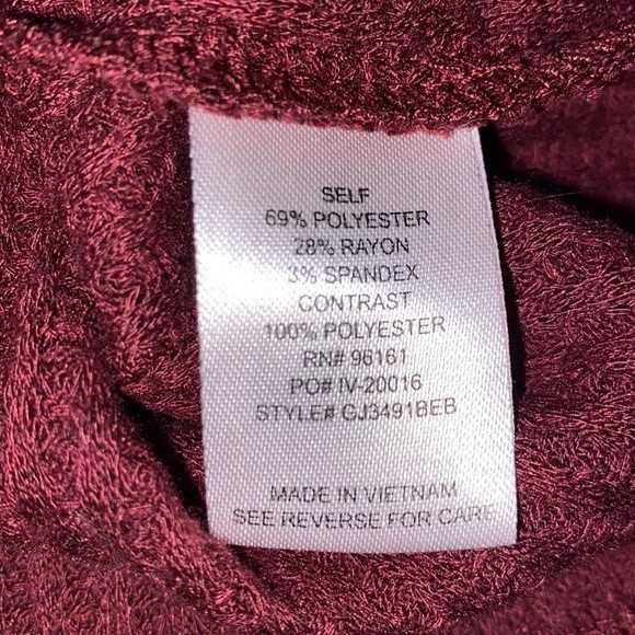 Gypsies & Moondust Top Thermal Waffle Knit Burgundy floral sheer Sleeve size M - Picture 5 of 12